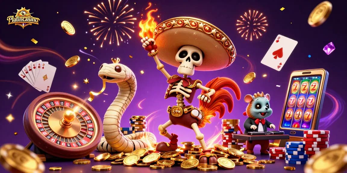 Experience the excitement of Platincasino with our dynamic 3D casino illustration featuring vibrant characters and gaming elements.