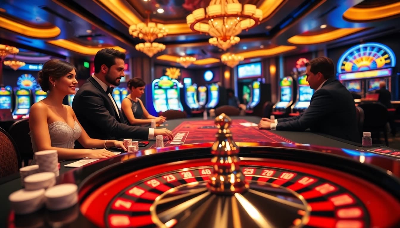 Casino players enjoying their time at tables and slot machines at 789club in a thrilling atmosphere.