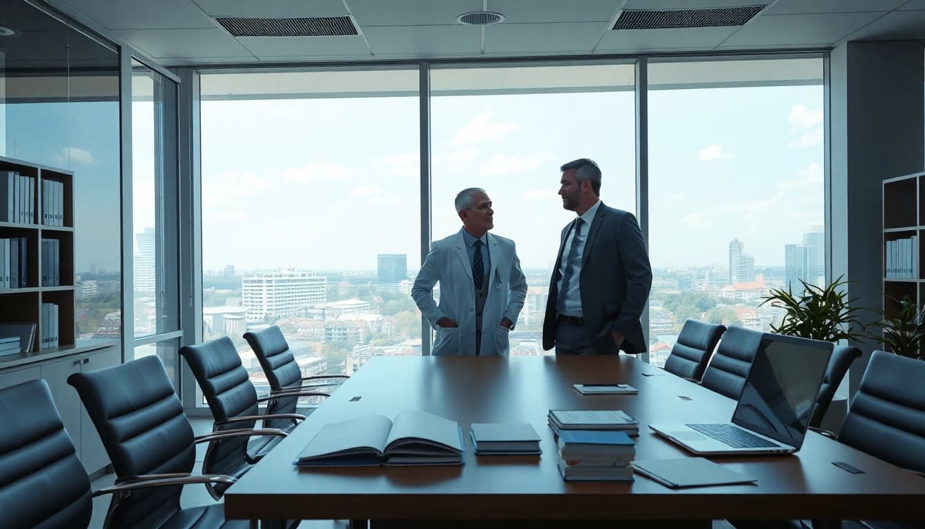 Professioneller Headhunter Ärzte berät im modernen Büro mit Arzt.