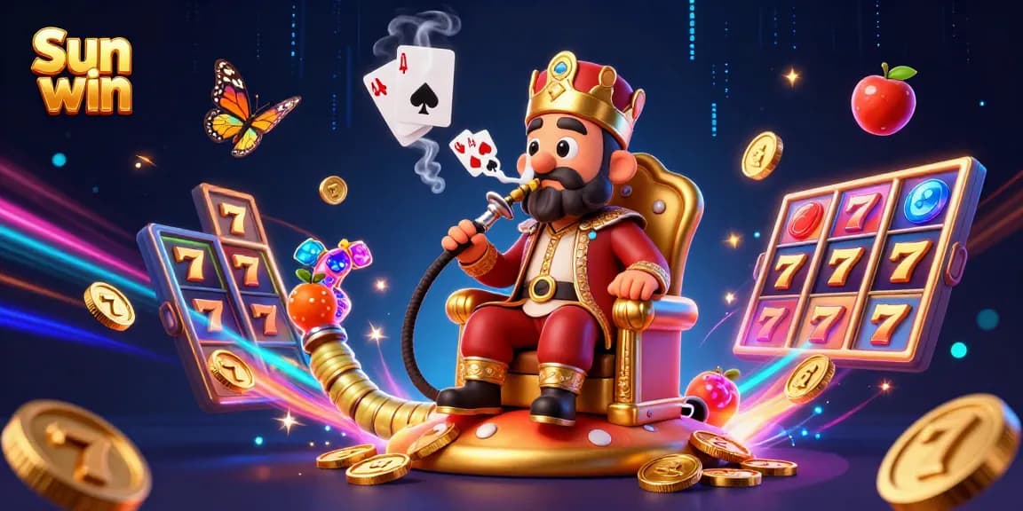 Experience the excitement of Sun win with vibrant slot reels and jackpot symbols in this 3D illustration.