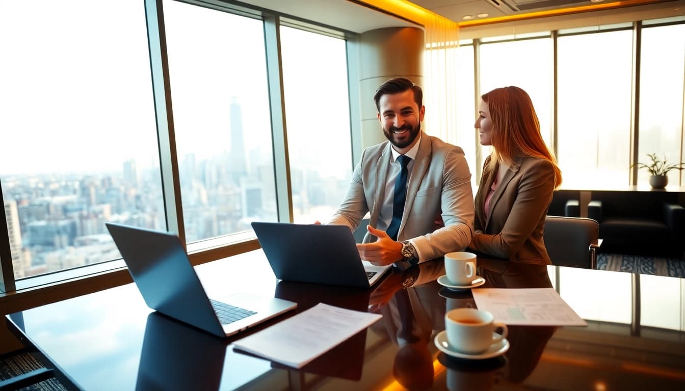 Headhunter Schweiz im eleganten Büro während einer Beratung mit einem Klienten.