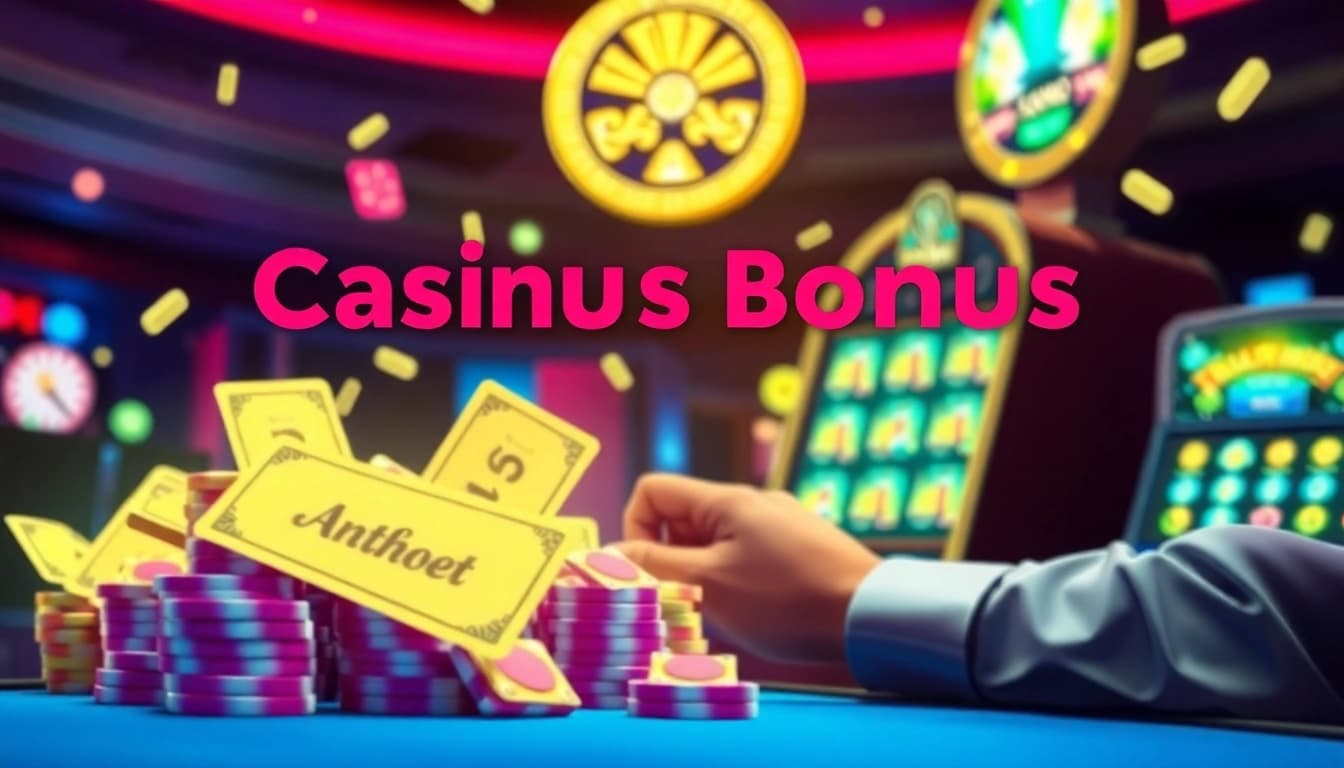 Einfallsreicher Casino Bonus zieht Spieler mit bunten Geldscheinen und einem Spielautomaten an.