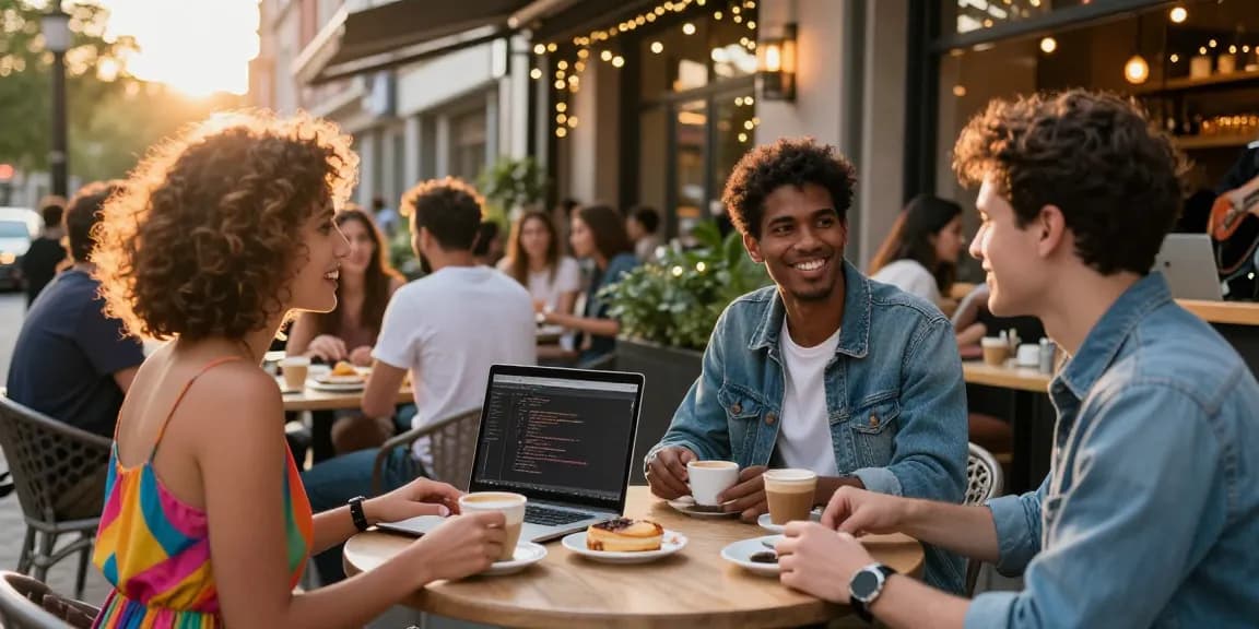 Social gathering at an outdoor café showcasing rokok88 lifestyle trends and urban connectivity.