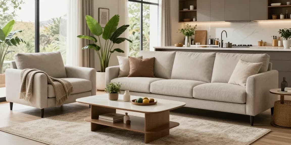 Einladendes Wohnzimmer mit modernen Möbeln, ideal für möbel online bestellen.