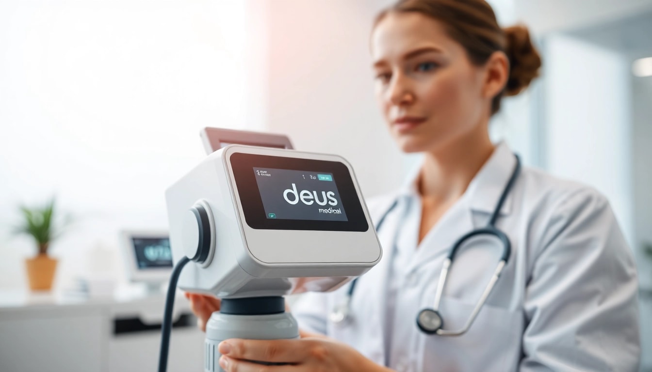 Innovatives Medizintechnikgerät von deus medical in einer modernen Klinik Präsentation.