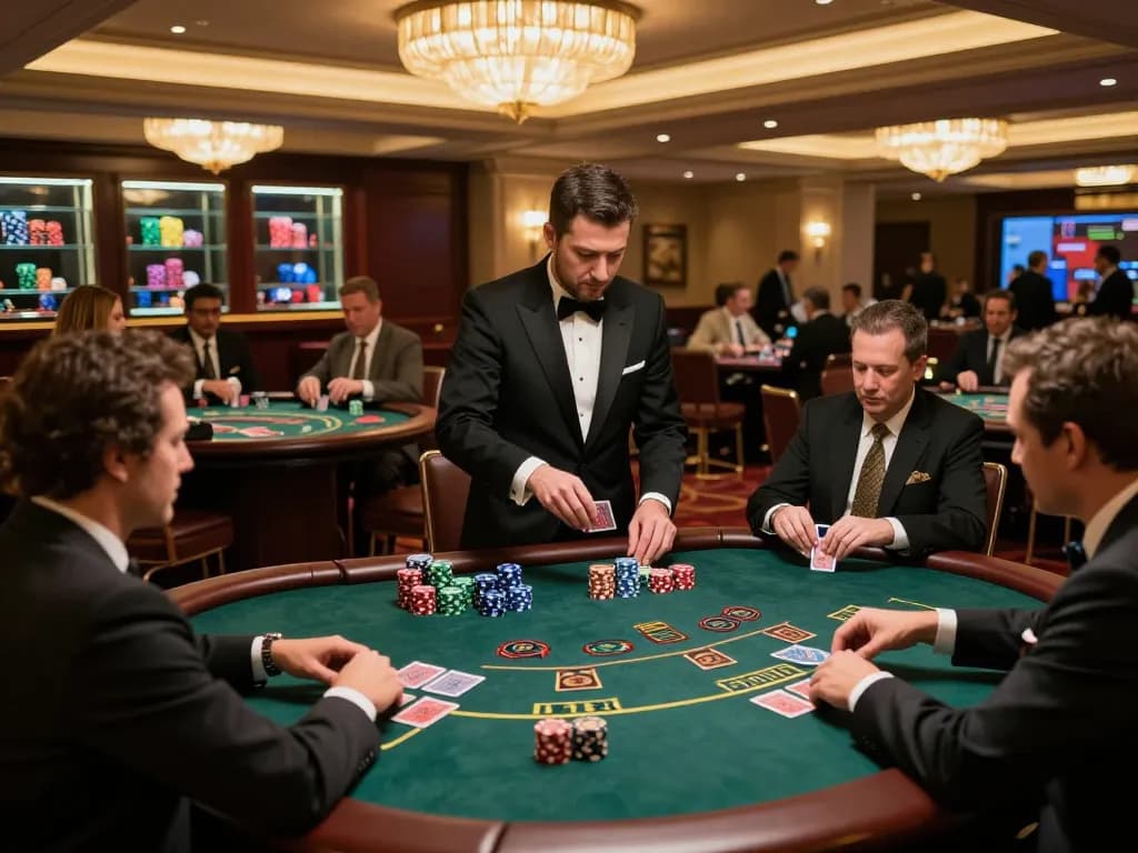 Spieler setzen an Blackjack-Tischen mit einem Fokus auf Immobilienmakler Frankfurt Preungesheim und zeigen Aufregung und Strategie in einer luxuriösen Casino-Atmosphäre