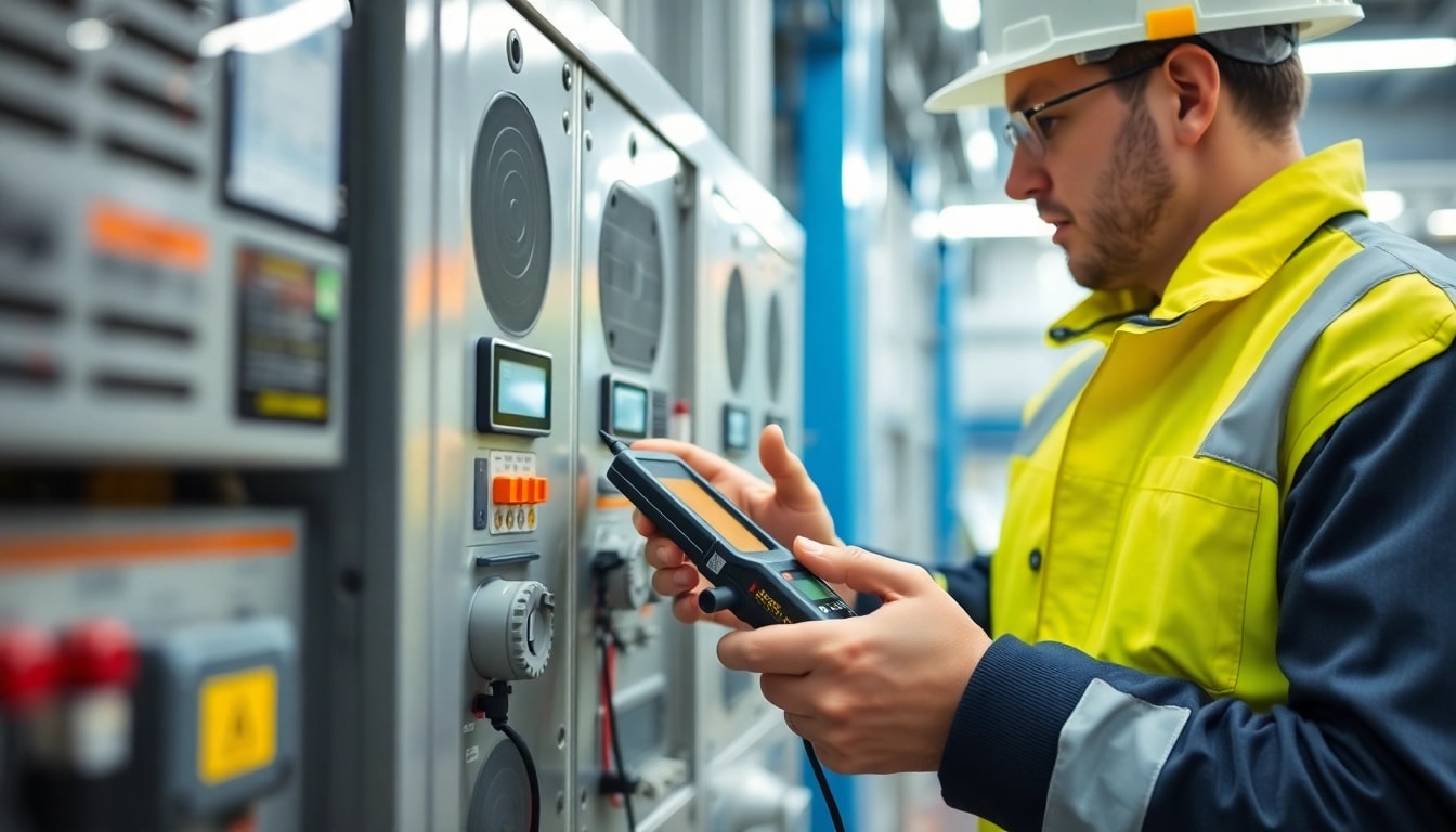 Technician conducting a BGV A3 inspection on electrical equipment to ensure safety compliance.