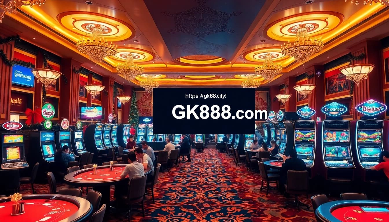 Exciting gaming experience at https://gk88.city/ featuring luxury casino elements and festive decor.