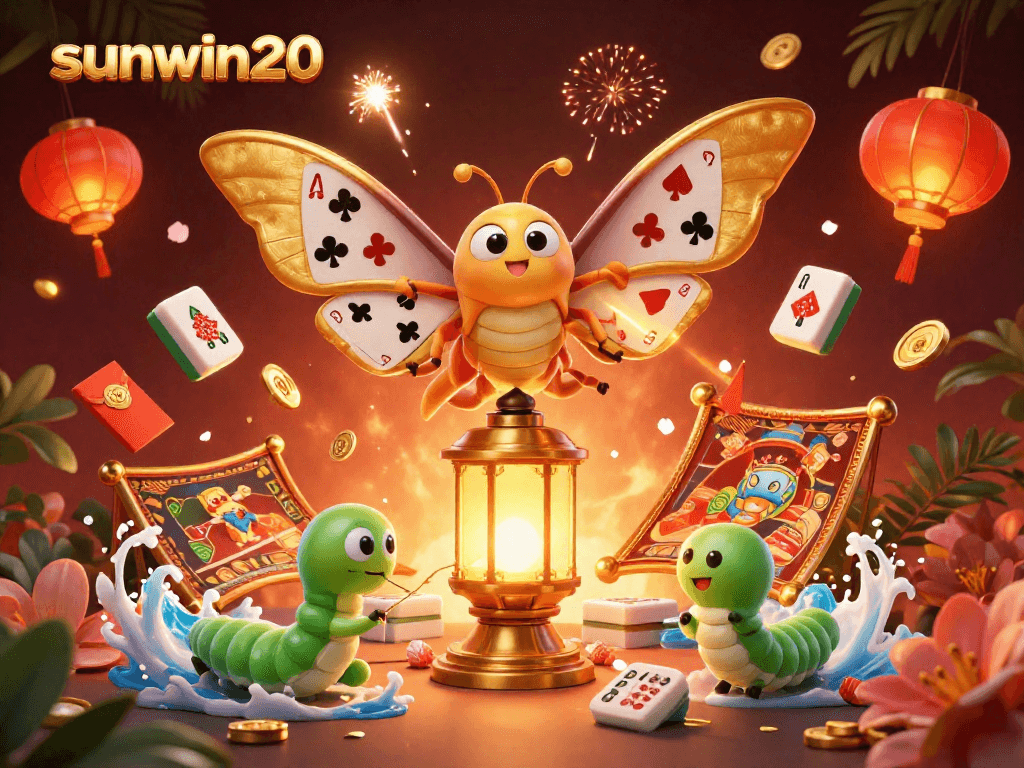 Experience thrilling wins with sunwin20, featuring a vibrant 3D casino scene full of action.