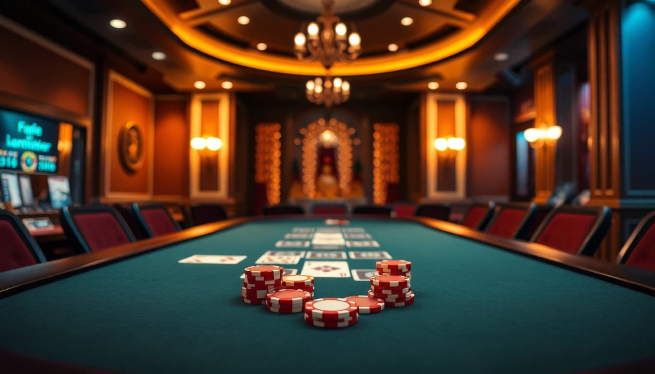 Genießen Sie eine fesselnde Casino-Online-Erfahrung mit stilvollem Spieltisch und knisternden Chips.