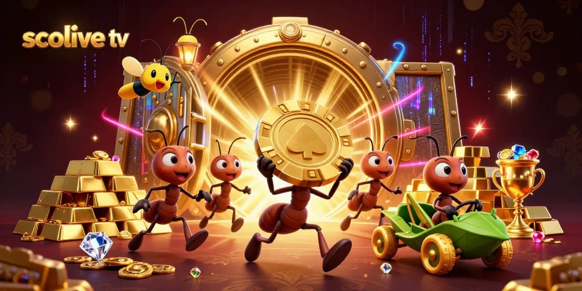 Socolive TV showcases a thrilling heist scene with ants stealing a giant poker chip, embodying excitement in gambling.