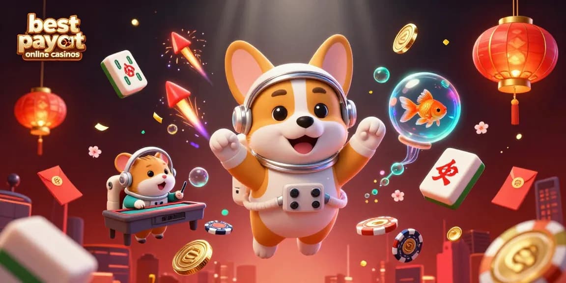 Engage with the best payout online casinos in a vibrant, animated casino scene featuring unique characters and dynamic elements.