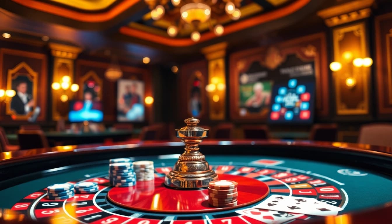 Spielen Sie im Casino ohne Anmeldung an einem Roulette-Tisch mit knisternden Lichtern und bunten Chips.
