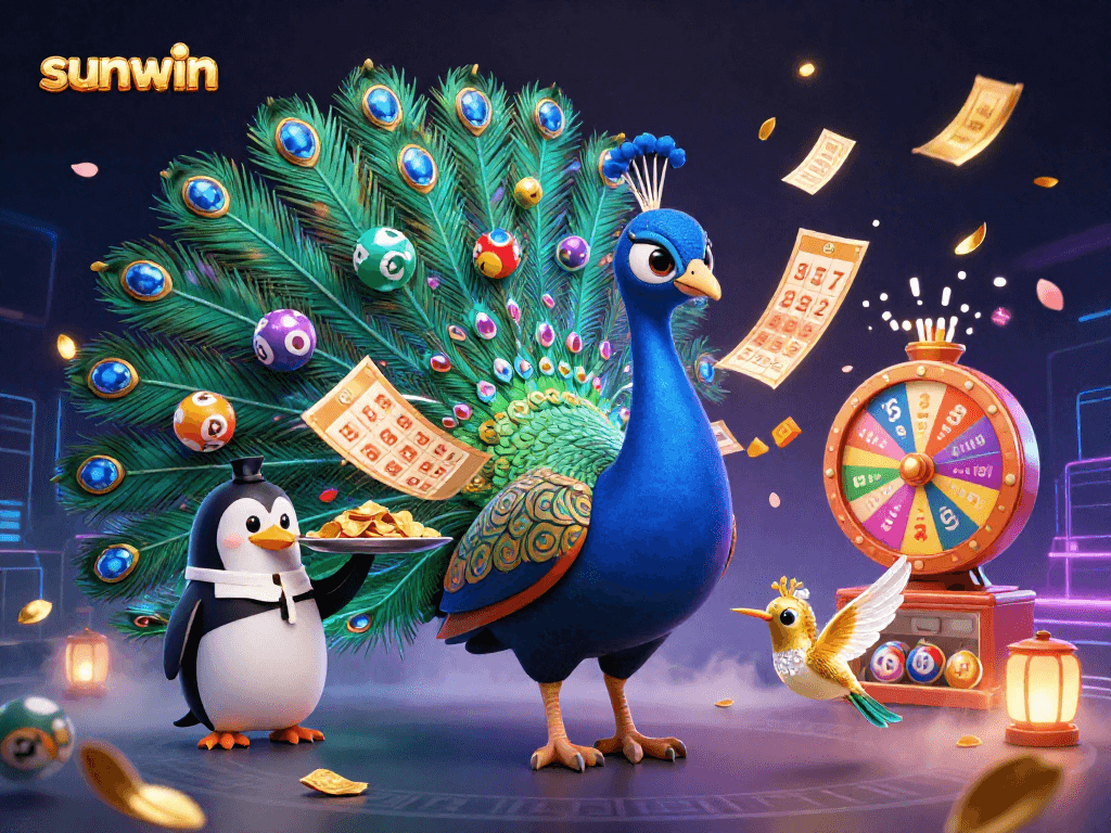 Experience exhilarating wins with sunwin in this dynamic casino scene featuring vibrant game elements.