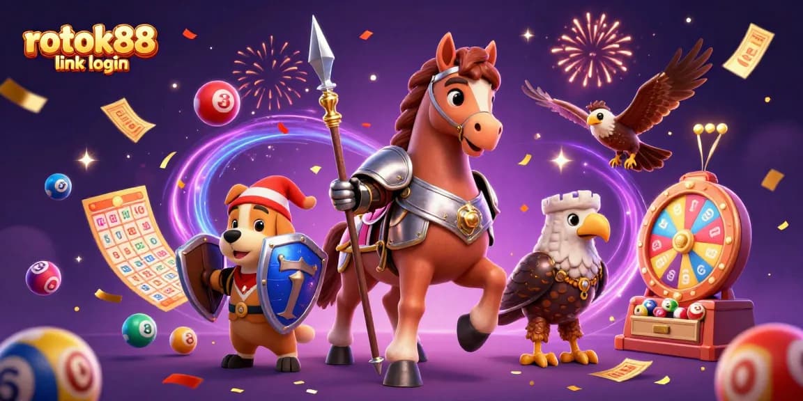 Experience the excitement of rokok88 link login with a 3D knight, puppy, and falcon amidst dynamic gaming elements.