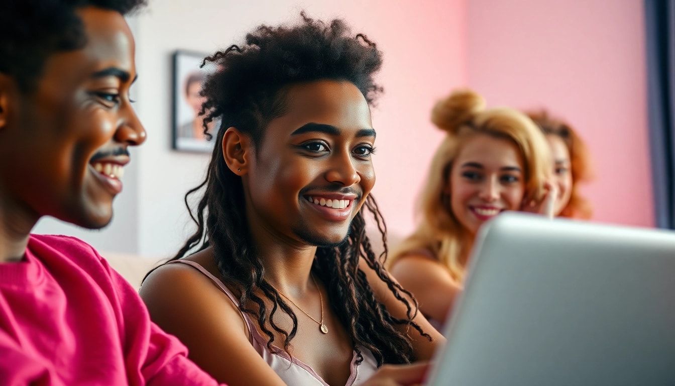 Dynamic online sex chat scene showcasing diverse participants in a lively atmosphere.