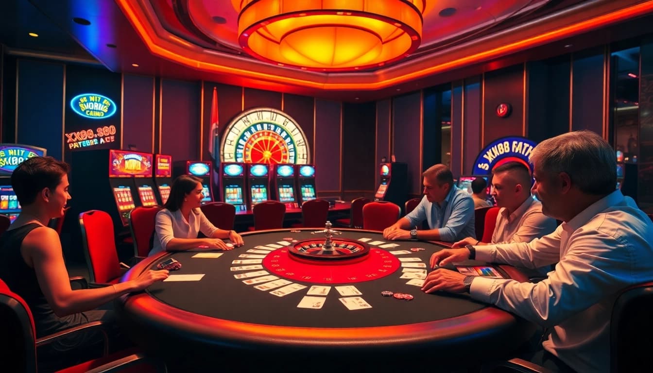 Experience high-stakes gambling at XX88 58K with vibrant casino games and elegant poker tables.