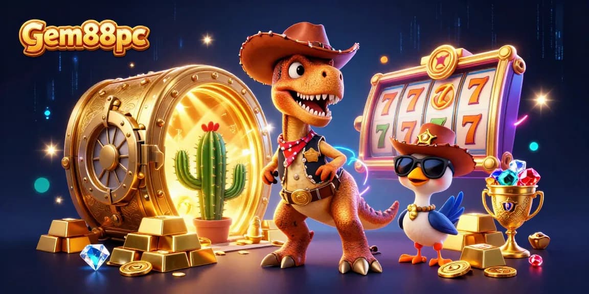 Experience thrilling gambling adventures with gem88pc in this vibrant casino illustration.