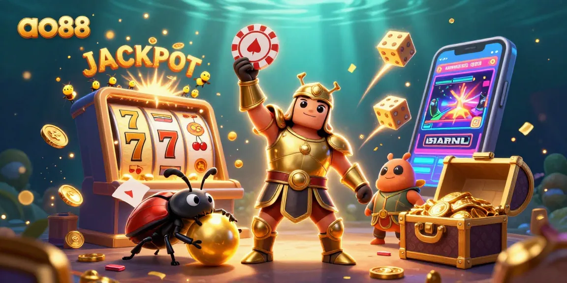 Experience the excitement of ao88 as the beetles celebrate jackpot wins amidst vibrant casino elements.