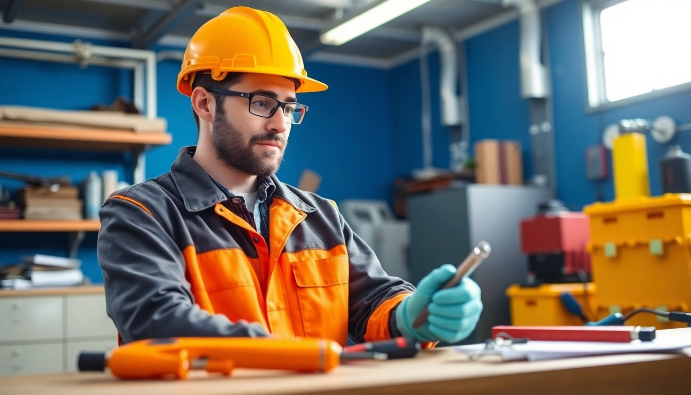 Electrician conducting a DGUV V3 Prüfung to ensure electrical safety standards are met in a controlled environment.