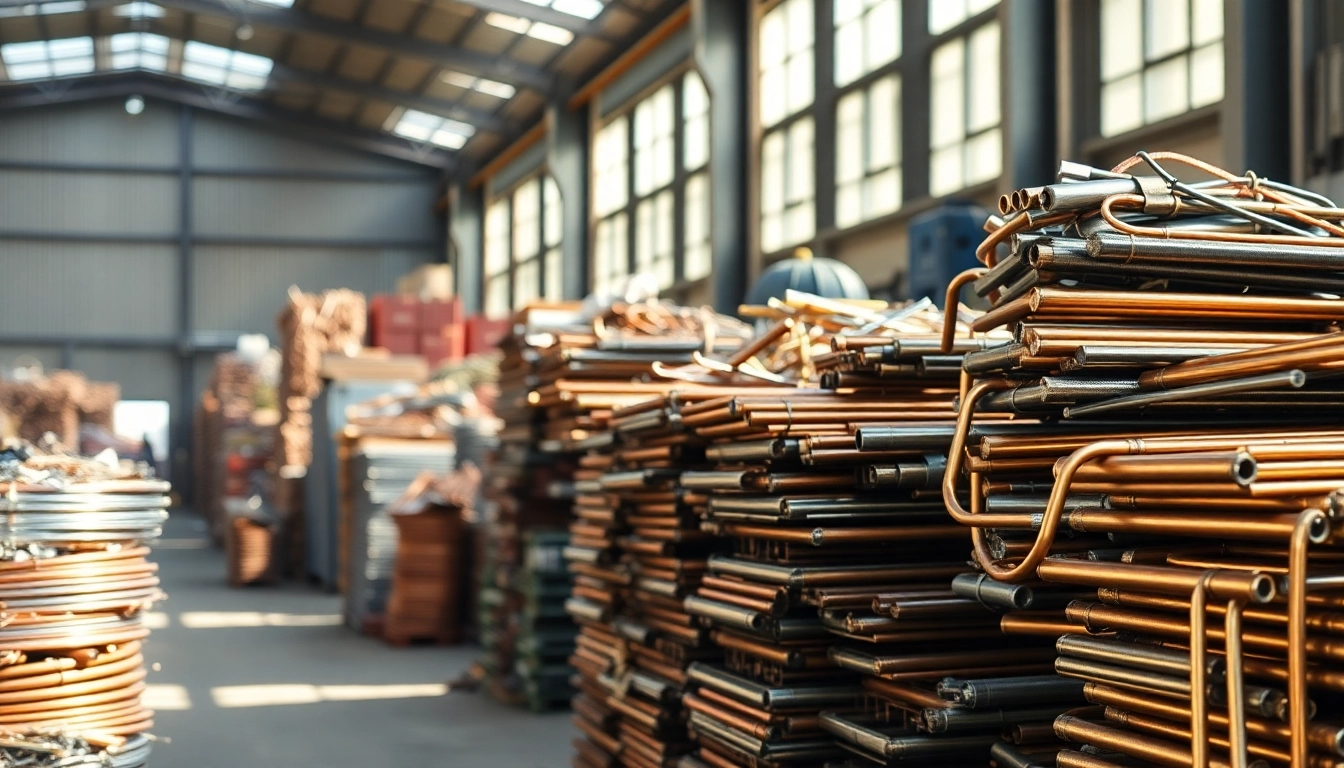 Showcase Schrottabholung Remscheid services with a recycling facility image featuring freshly processed metals.