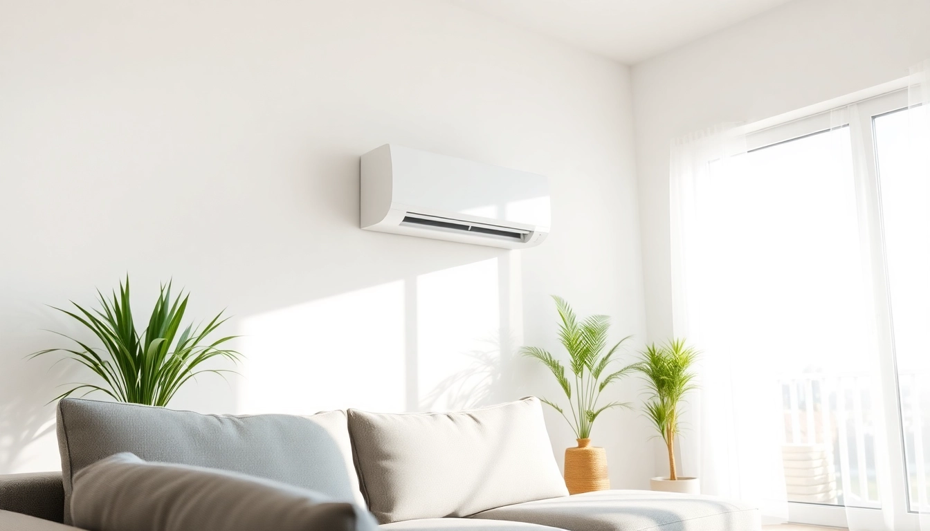 Efficient Klimaanlage cooling a bright and modern living room with natural light.