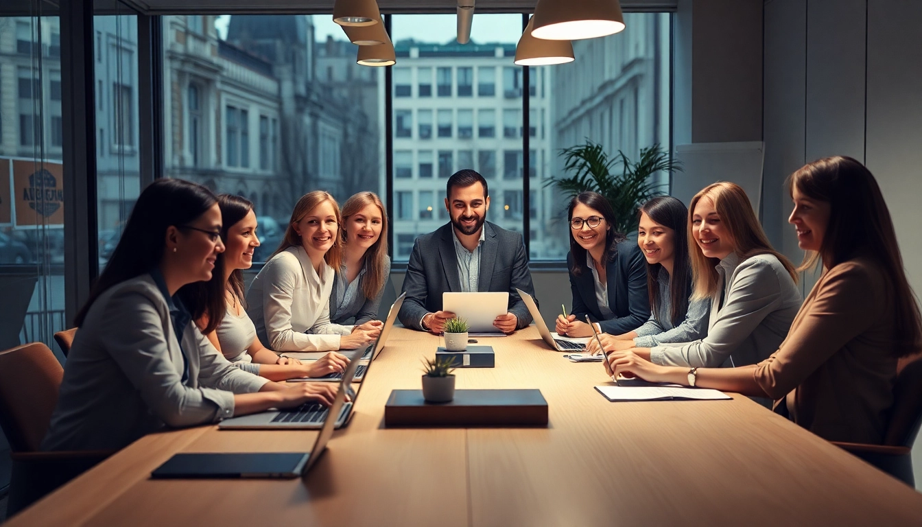 Beraterteam bei Unternehmensberatung Leipzig am Tisch, moderne Umgebung, effektive Zusammenarbeit.