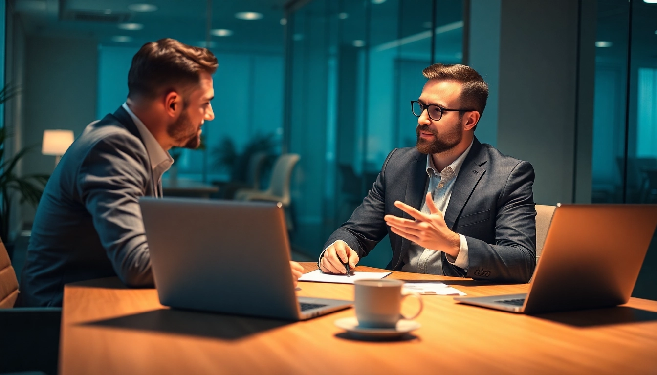 Ein Personalberater Vertrieb interviewt einen Bewerber in einem modernen Büro, um qualifizierte Vertriebsmitarbeiter zu finden.