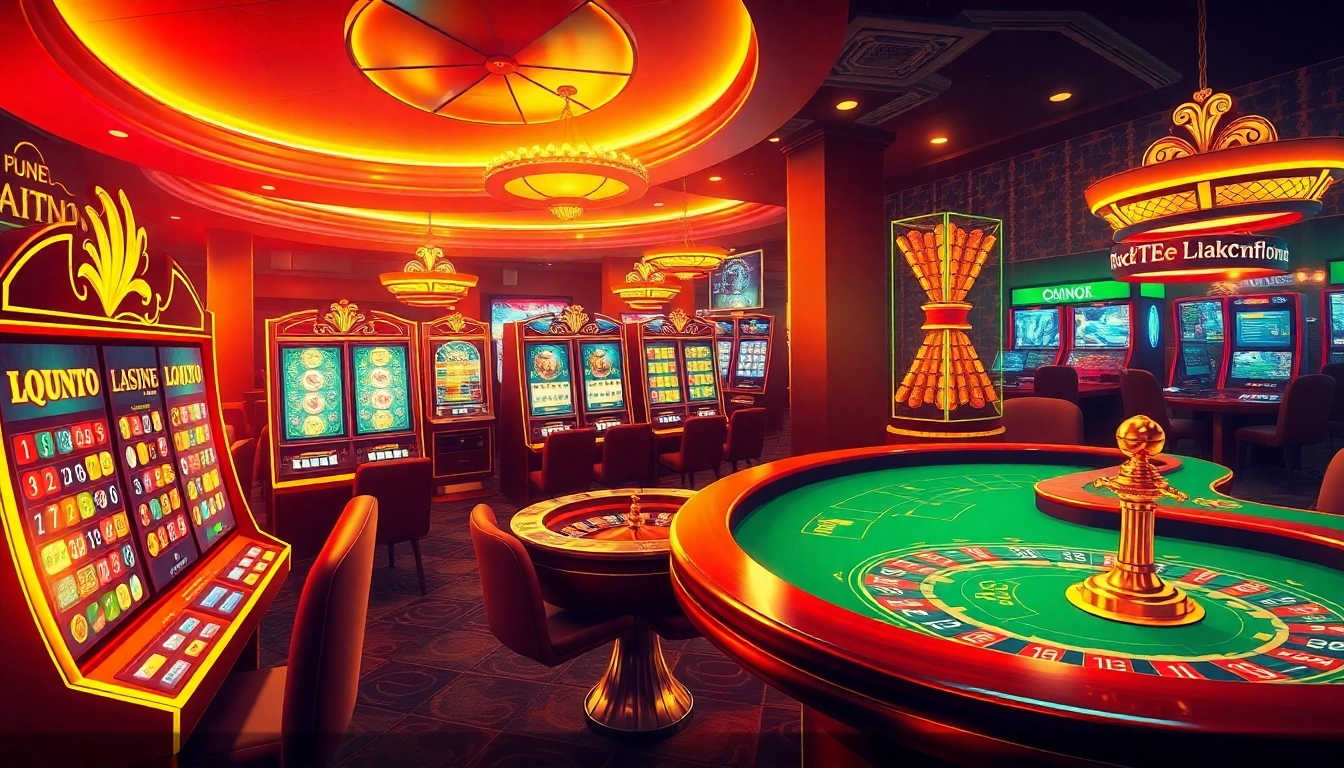 Experience thrilling online casino games like slots and blackjack in a vibrant virtual setting.
