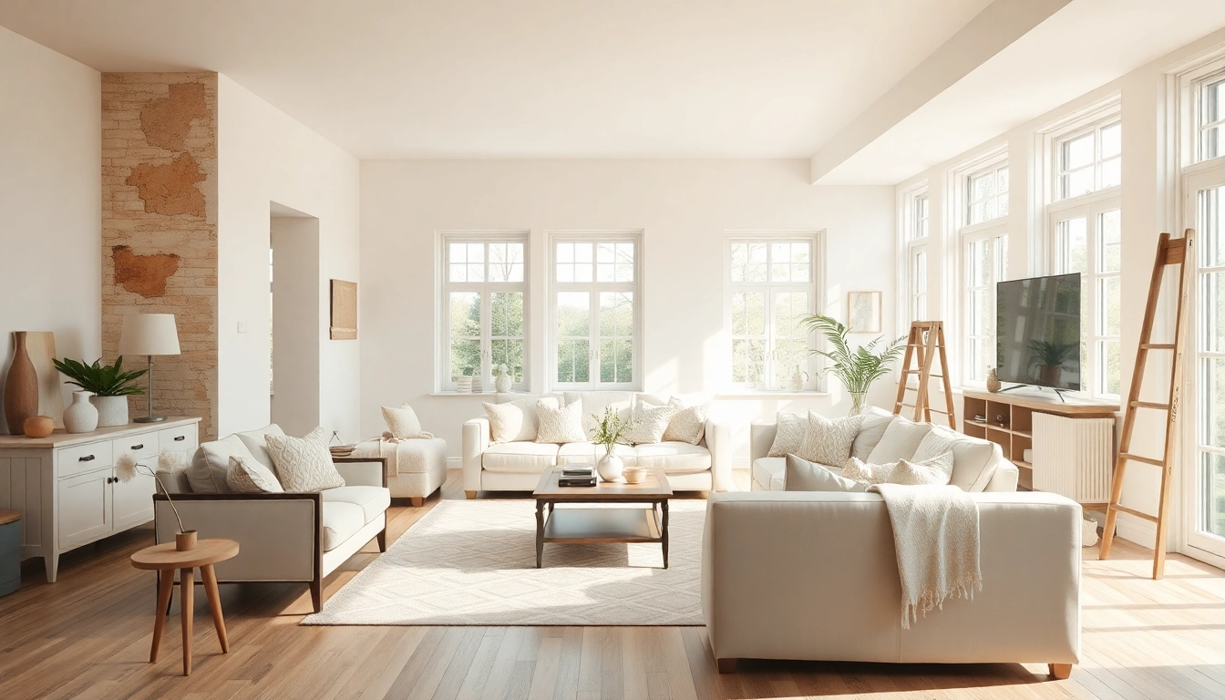 Inspirierende Hausrenovierung: Wohnzimmer während der Umgestaltung im modernen, einladenden Stil.
