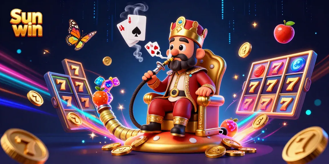 Experience the excitement of Sun win with vibrant slot reels and jackpot symbols in this 3D illustration.