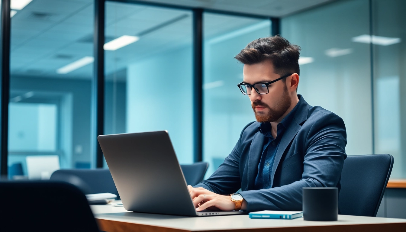 Professioneller Headhunter arbeitet konzentriert in einem modernen Büro, um talentierte Kandidaten zu finden.