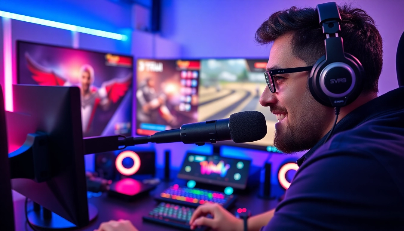 Faszinierende Twitch Streamer Österreich in einem modernen Gaming-Setup mit LED-Lichtern.