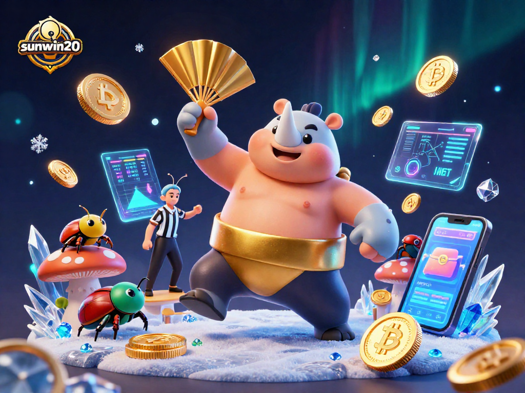 Experience thrilling gaming with sunwin20, featuring a beetle champion amidst vibrant casino elements.