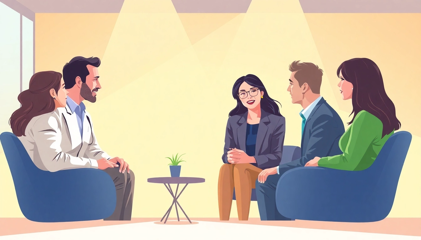 Karriereberatung: Career consultant guiding diverse clients in a motivating session.