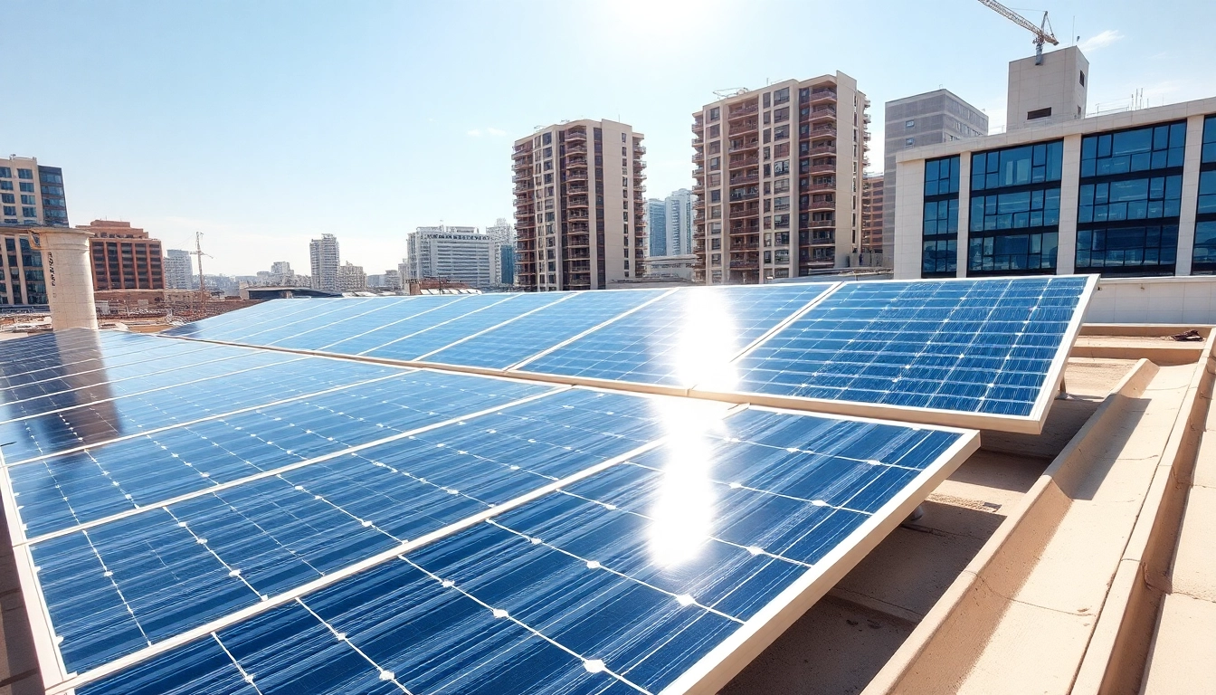 Photovoltaikanlage Kaufen Wien mit modernen Solarmodulen in einer städtischen Umgebung.
