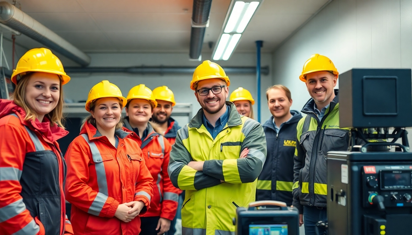 Team führt die DGUV V3 Prüfung durch, ausgestattet mit professionellen Geräten, um Sicherheit zu gewährleisten.