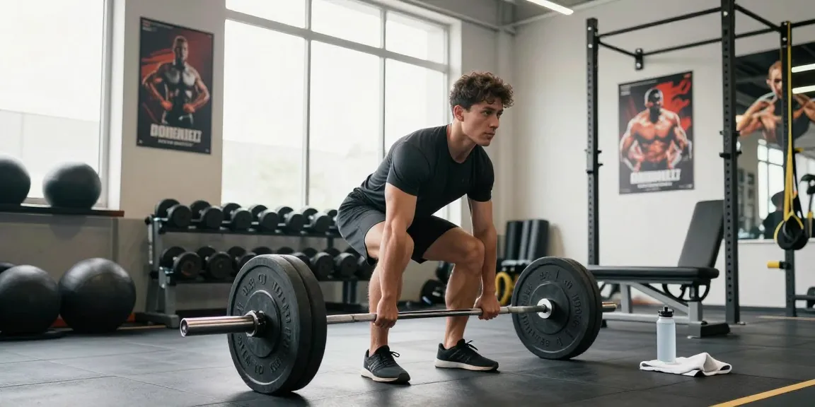Dynamischer Fitnessbegeisterter hebt Gewichte in einem hellen Fitnessstudio und repräsentiert den Fokus von Anabolika Shop Deutschland auf Kraft und Muskelaufbau.