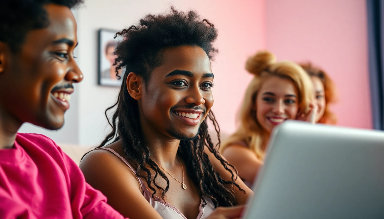 Dynamic online sex chat scene showcasing diverse participants in a lively atmosphere.