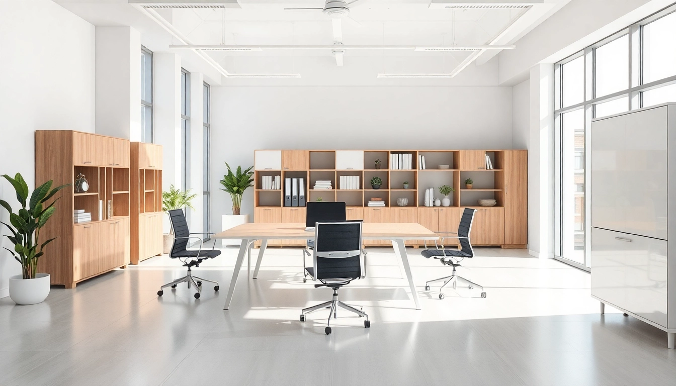 Modernes Büro mit hochwertigen Büromöbeln und ergonomischen Stühlen für eine produktive Arbeitsumgebung.