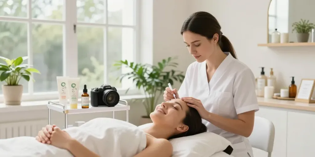 Professionelle Behandlung zur Augenringe entfernen in einem einladenden Schönheitssalon.