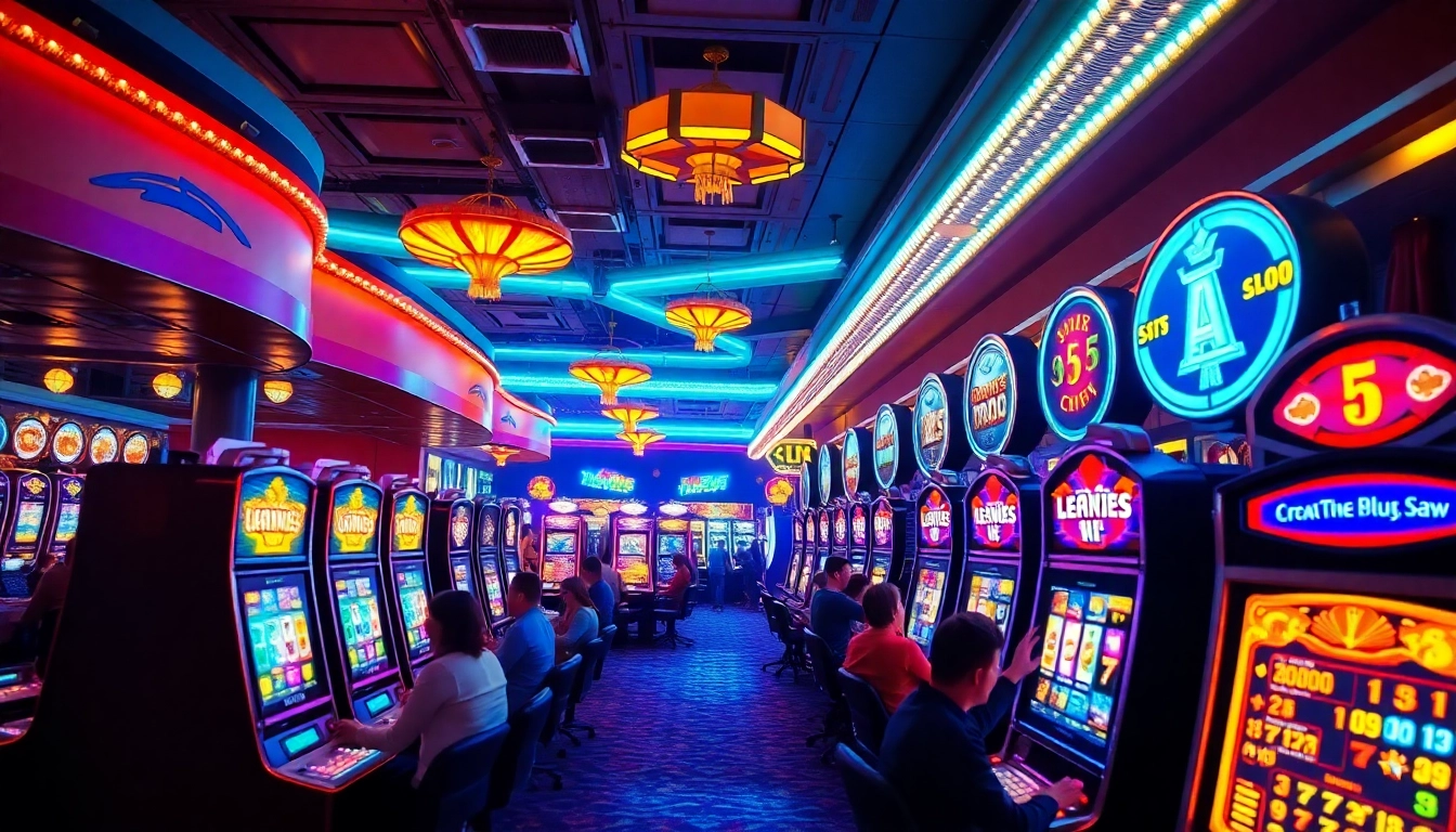 Experience exclusive Casino Bonus offers with vibrant players at illuminated slot machines