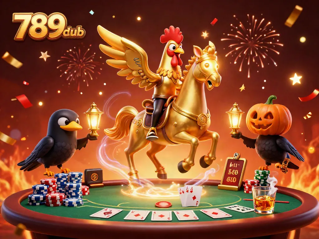 Experience thrilling action at 789club with a golden rooster in a lively casino scene.
