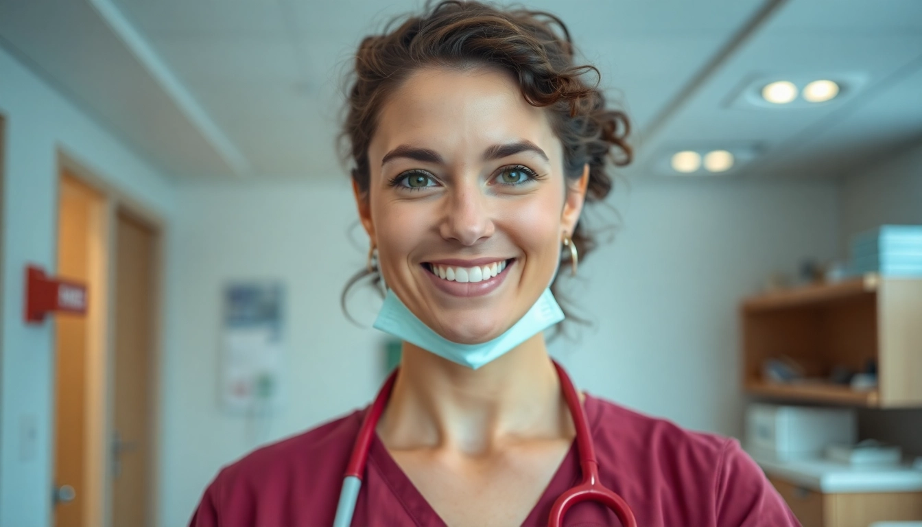 Pflegefachkraft Hameln lächelt herzlich im Pflegeumfeld, unterstützt Patienten mit Mitgefühl.