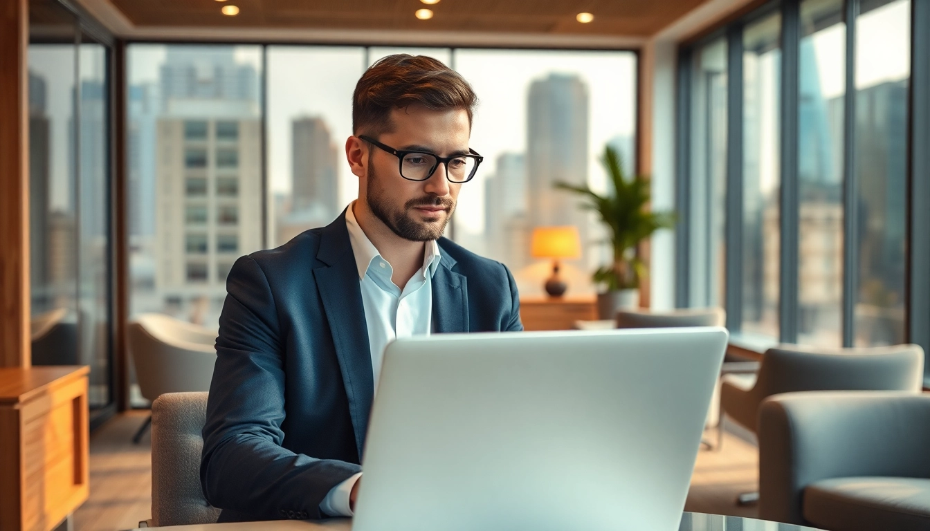 Headhunter CEO arbeitet engagiert an seinem Laptop im modernen Büro.