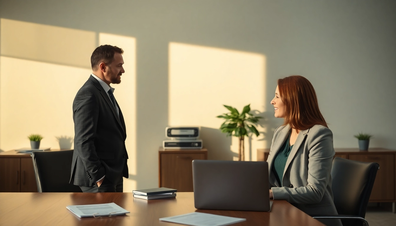 Headhunter Solingen führt ein Gespräch mit einem Bewerber in einem modernen Büro.