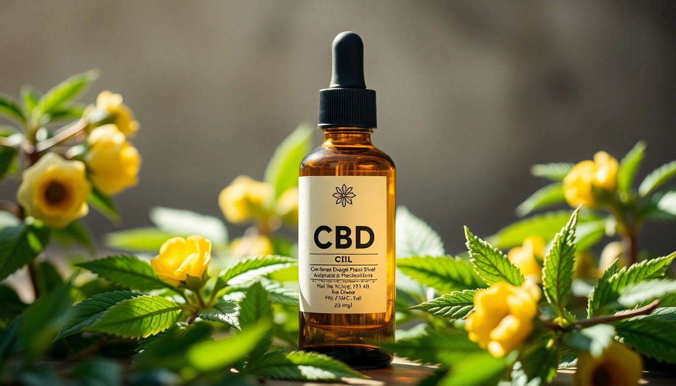 cbd öl in einer Glasflasche präsentiert, umgeben von frischen Hanfpflanzen, das für natürliche Qualität steht.