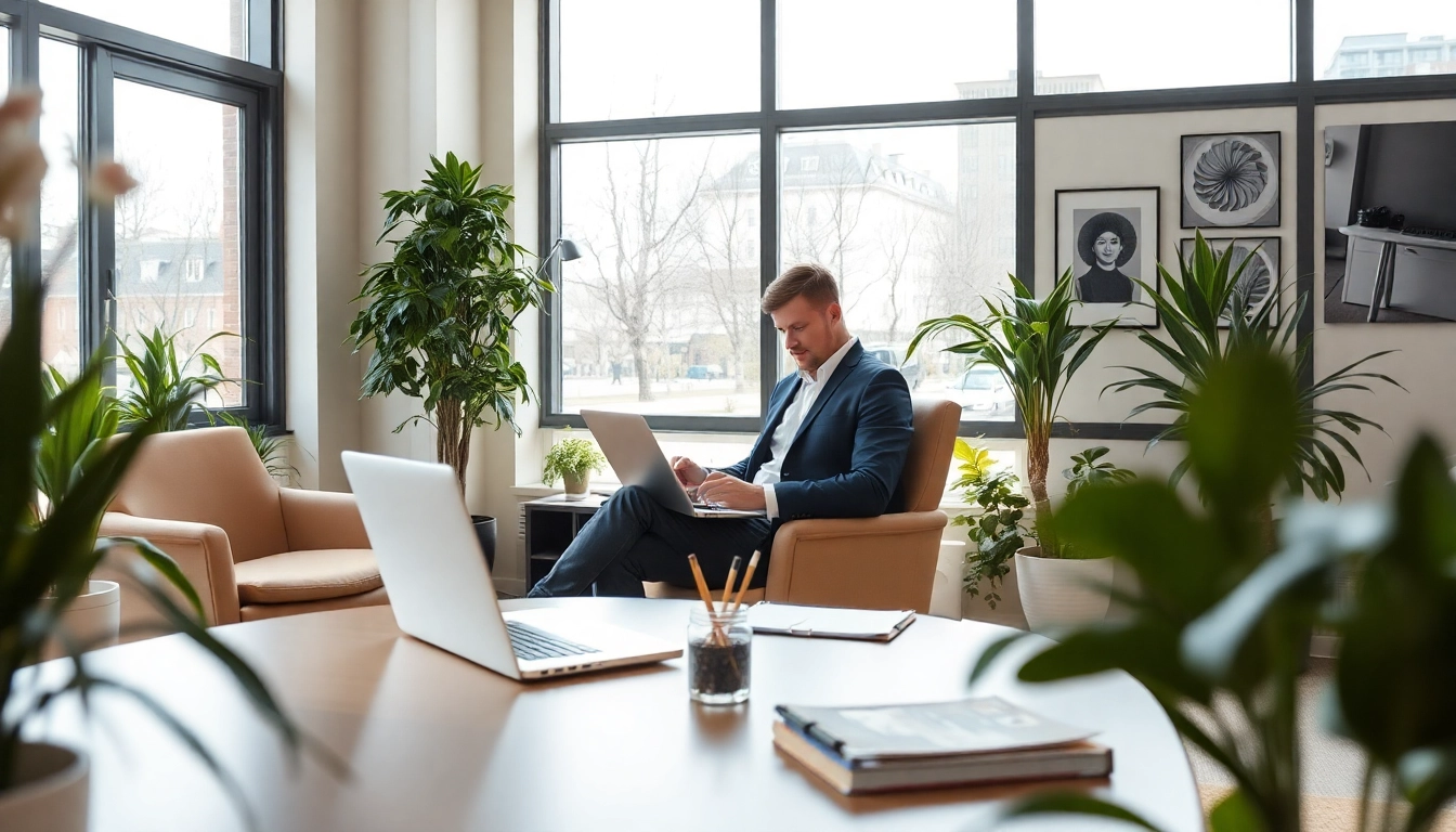 Headhunter Kassel bei der Arbeit in einem modernen Büro, das Professionalität und Kommunikation ausstrahlt.