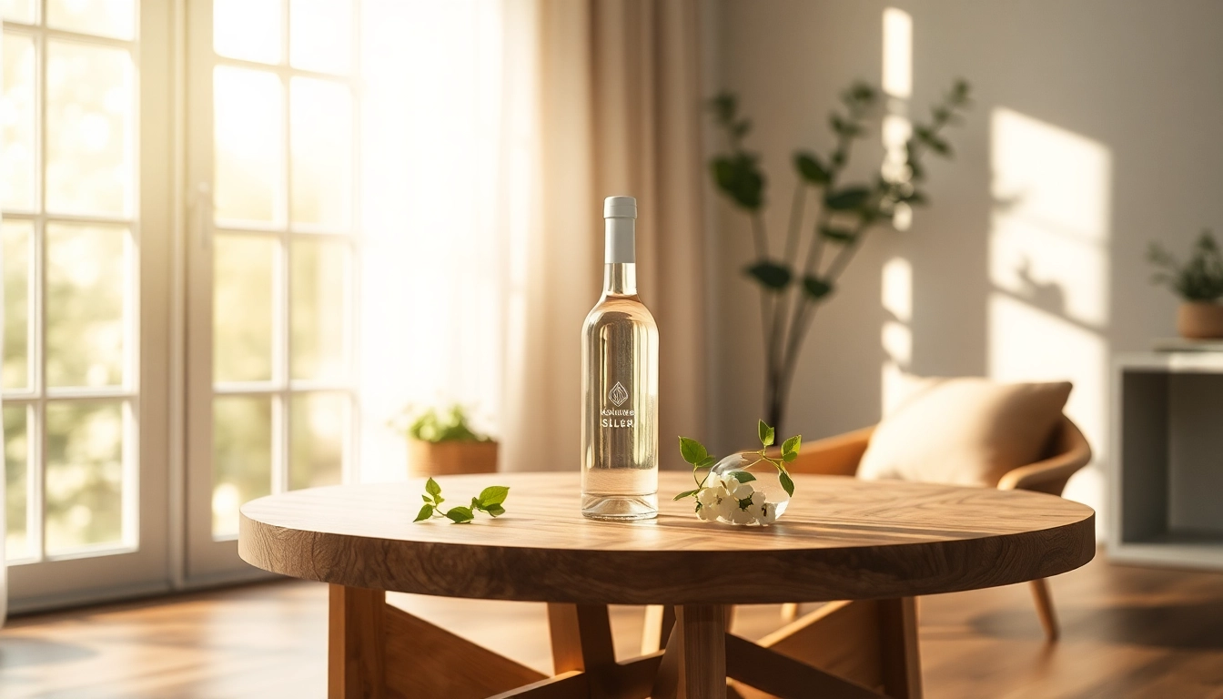 Erleben Sie die Vorteile von kolloidales Silber kaufen mit unserer eleganten Flasche und frischen Kräutern.