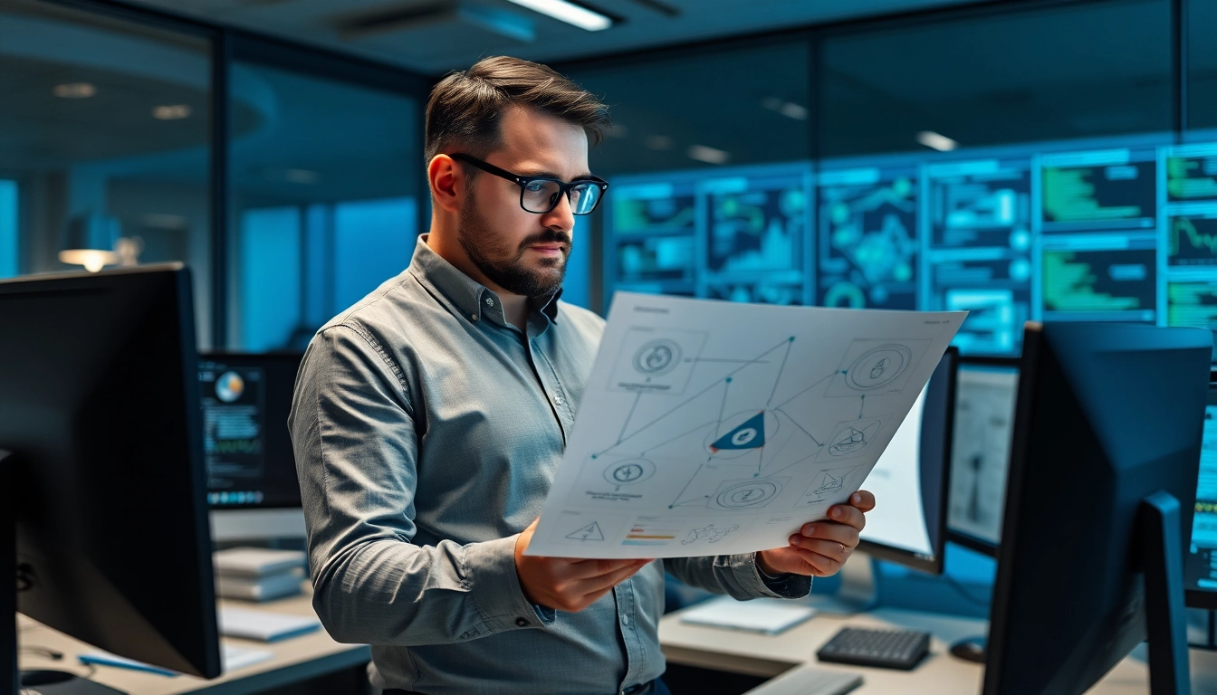 Headhunter IT analysiert innovative Netzwerke und Technologien in einem modernen Büro.